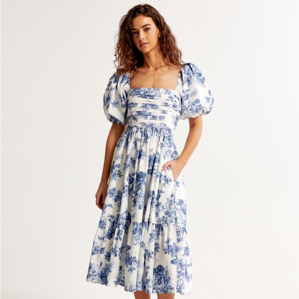 Emerson Poplin Puff Sleeve Midi Dress Abercrombie
